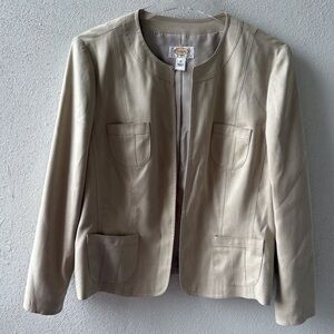 Talbots Petites Size 16 Tan‎ Open Front Faux Suede Jacket Career Office Church